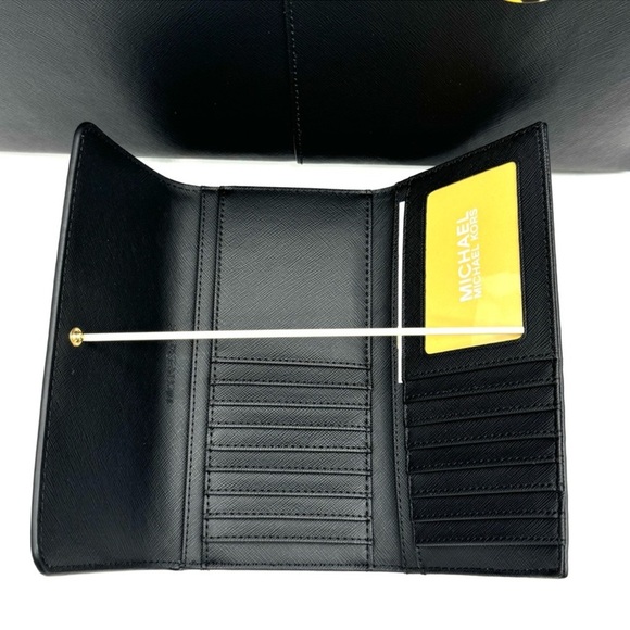 Michael Kors Medium Jet Set Travel Zip Tote Bag & Trifold Wallet Black/Gold - Picture 12 of 13